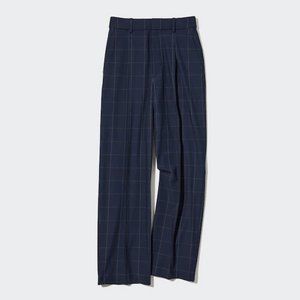 Uniqlo Navy Wide-Fit Pleated Pants (Windowpane) - Medium